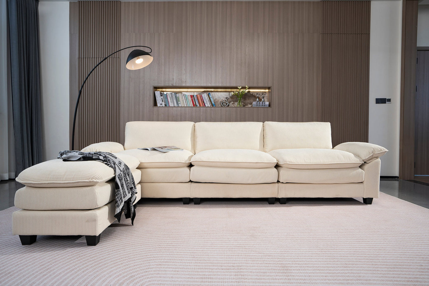 Comforro CARRINGTON Corduroy Fabric 3 Seater Couch Sofa with Ottoman