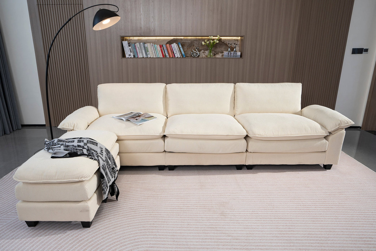 Comforro CARRINGTON Corduroy Fabric 3 Seater Couch Sofa with Ottoman